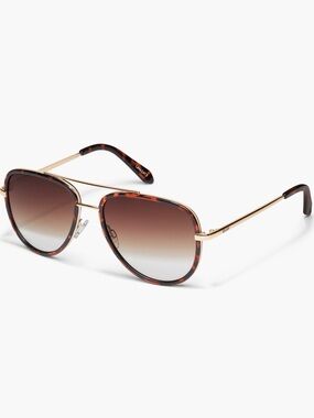 Quay Australia Tortoiseshell Aviator Sunglasses with Gold Accents